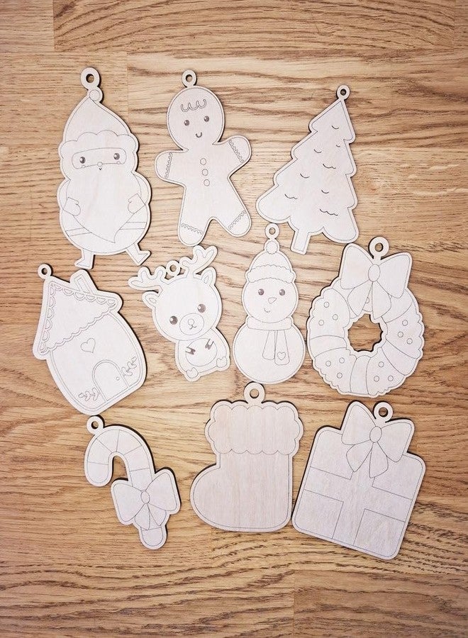 Curious Button Set of 10 Christmas Paint Your Own Decoration Kit |Christmas Theme Gifts for Kids|Christmas Theme Gift|4 Inch, Pine MDF | Xmas Kids DIY Craft Set (Santa cluse-8 pc)